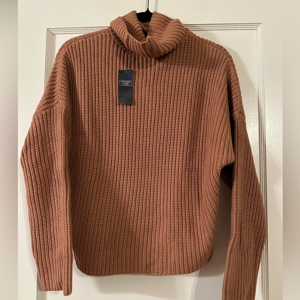Abercrombie & Fitch Ribbed Cropped Turtleneck Sweater Brown Womens S Oversized